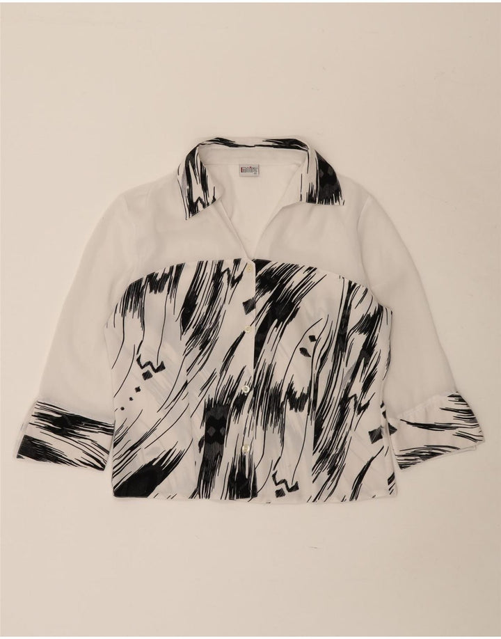 Vintage ženska košulja bluza s 3/4 rukavima IT 42 srednje bijele pruge od poliestera