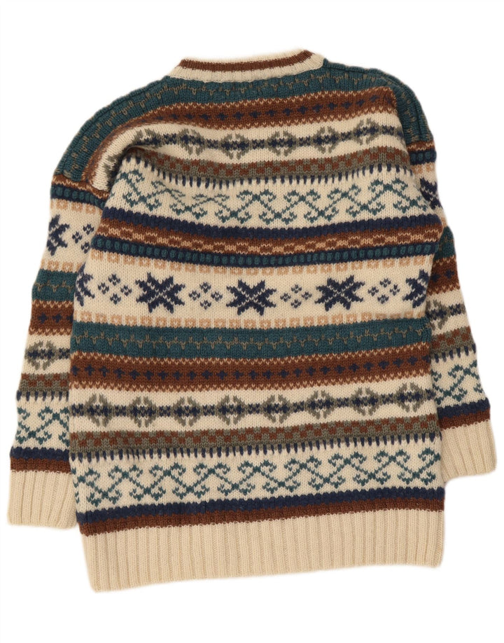 Vintage muški džemper s okruglim izrezom srednje bež boje Fair Isle vune
