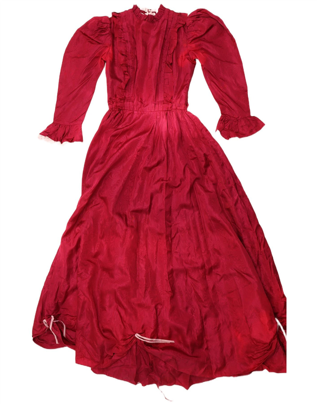 VINTAGE ženska haljina princeze s volanima sprijeda UK 10 Mala bordo