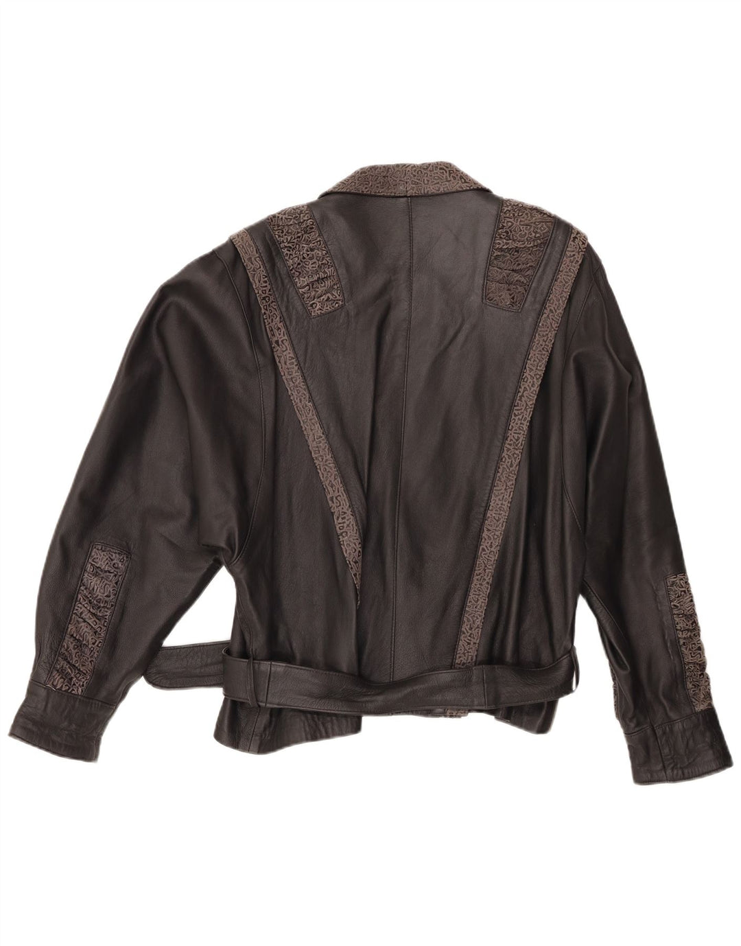 VINTAGE ženska kožna jakna IT 48 XL crna geometrijska koža