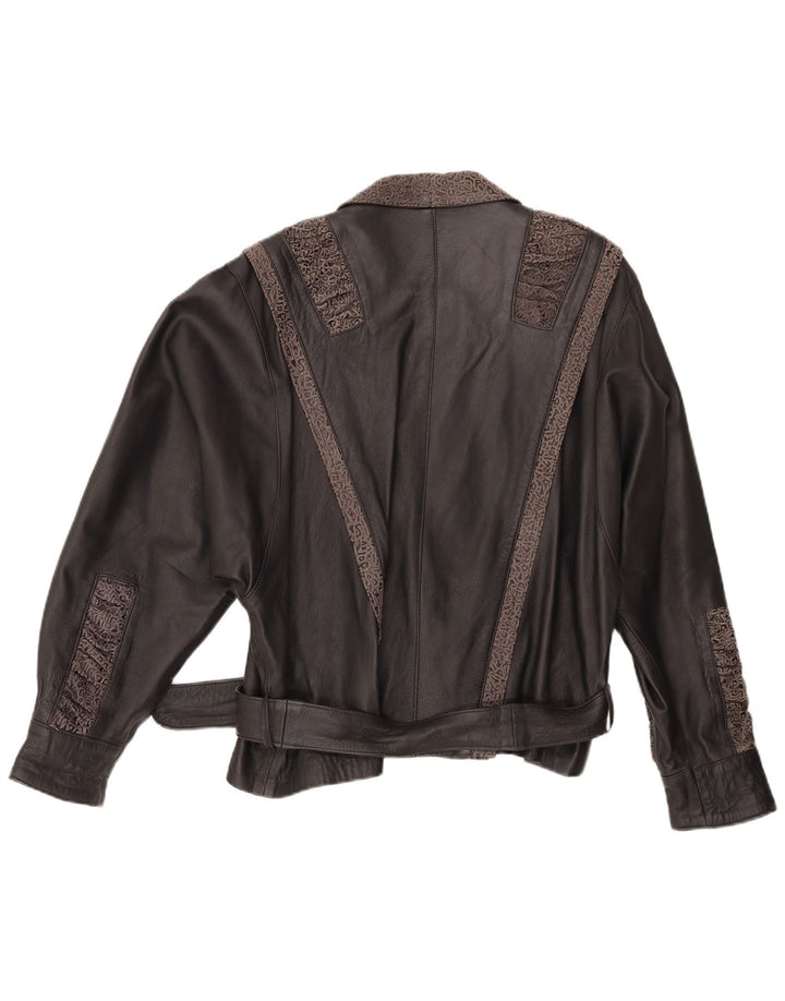 VINTAGE ženska kožna jakna IT 48 XL crna geometrijska koža