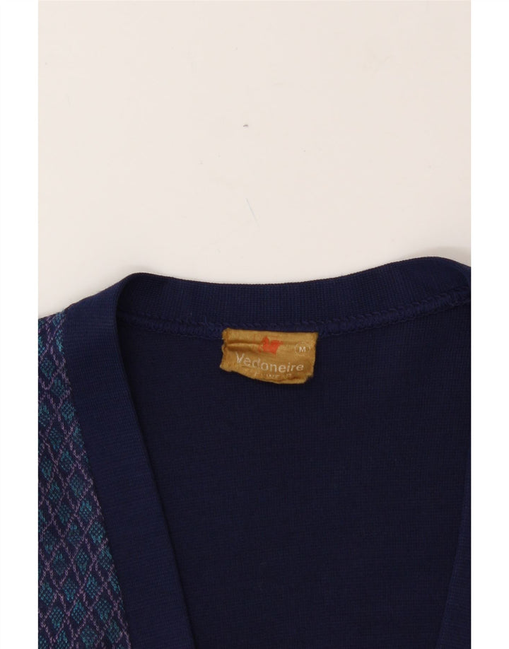 VEDONEIRE Mens Cardigan Sweater Medium Navy Blue Argyle/Diamond Vintage Vedoneire and Second-Hand Vedoneire from Messina Hembry 