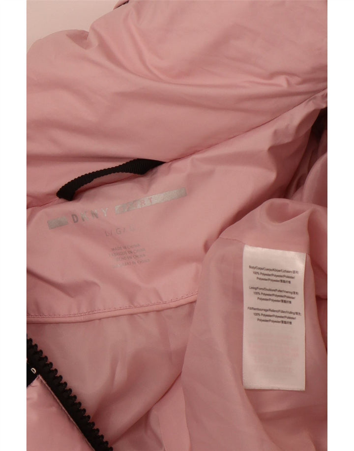 DKNY Ženska grafička podstavljena jakna UK 16 Veliki ružičasti prugasti poliester