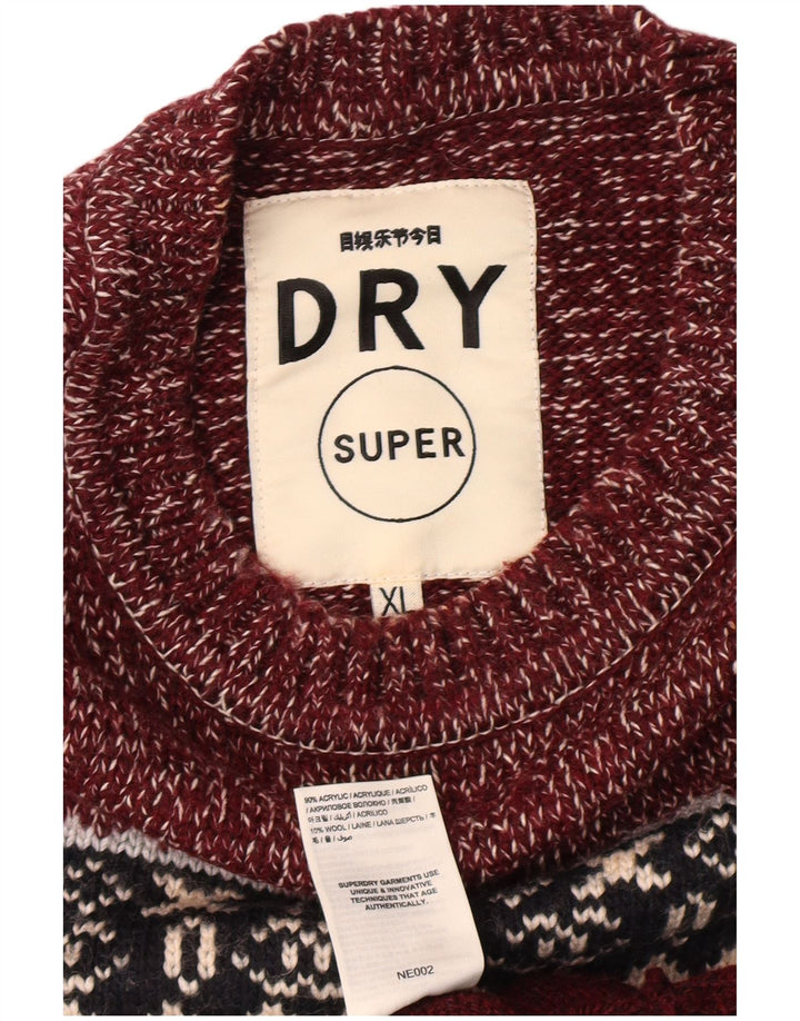 SUPERDRY muški džemper s okruglim izrezom XL Burgundy Fair Isle Classic