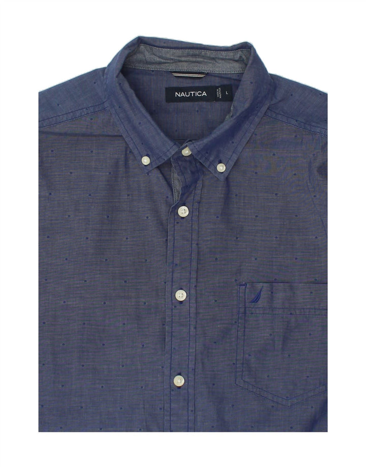 NAUTICA Mens Shirt Large Navy Blue Polka Dot Cotton Vintage Nautica and Second-Hand Nautica from Messina Hembry 