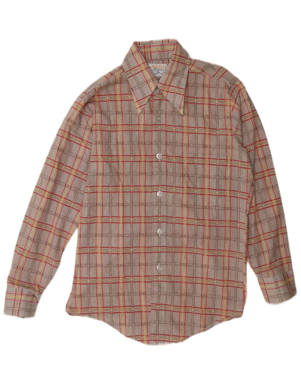 Vintage Mens Shirt Size 14 1/2 Small Brown Check Cotton