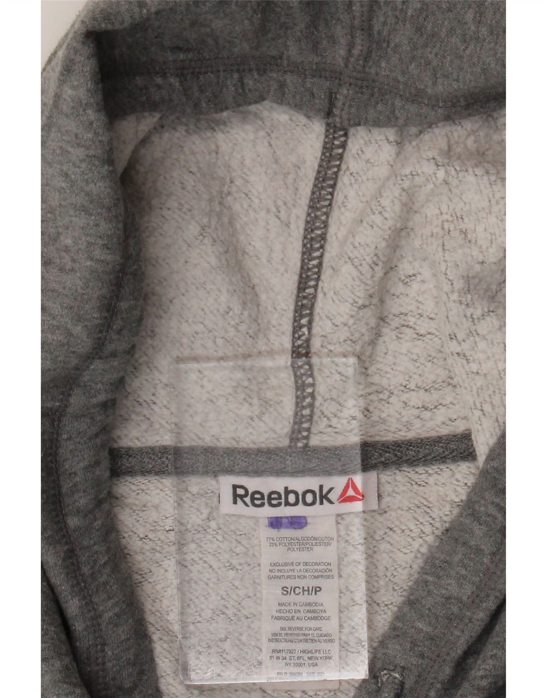 Reebok muški pulover s kapuljačom na patentni zatvarač mali sivi pamuk
