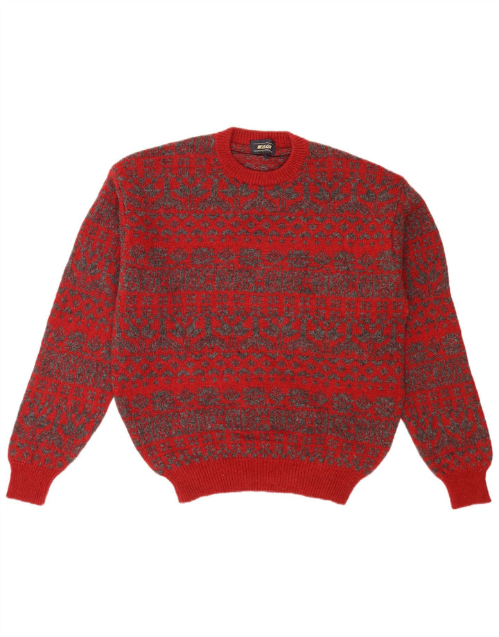Vintage muški džemper s okruglim izrezom srednje crvene boje Fair Isle Retro