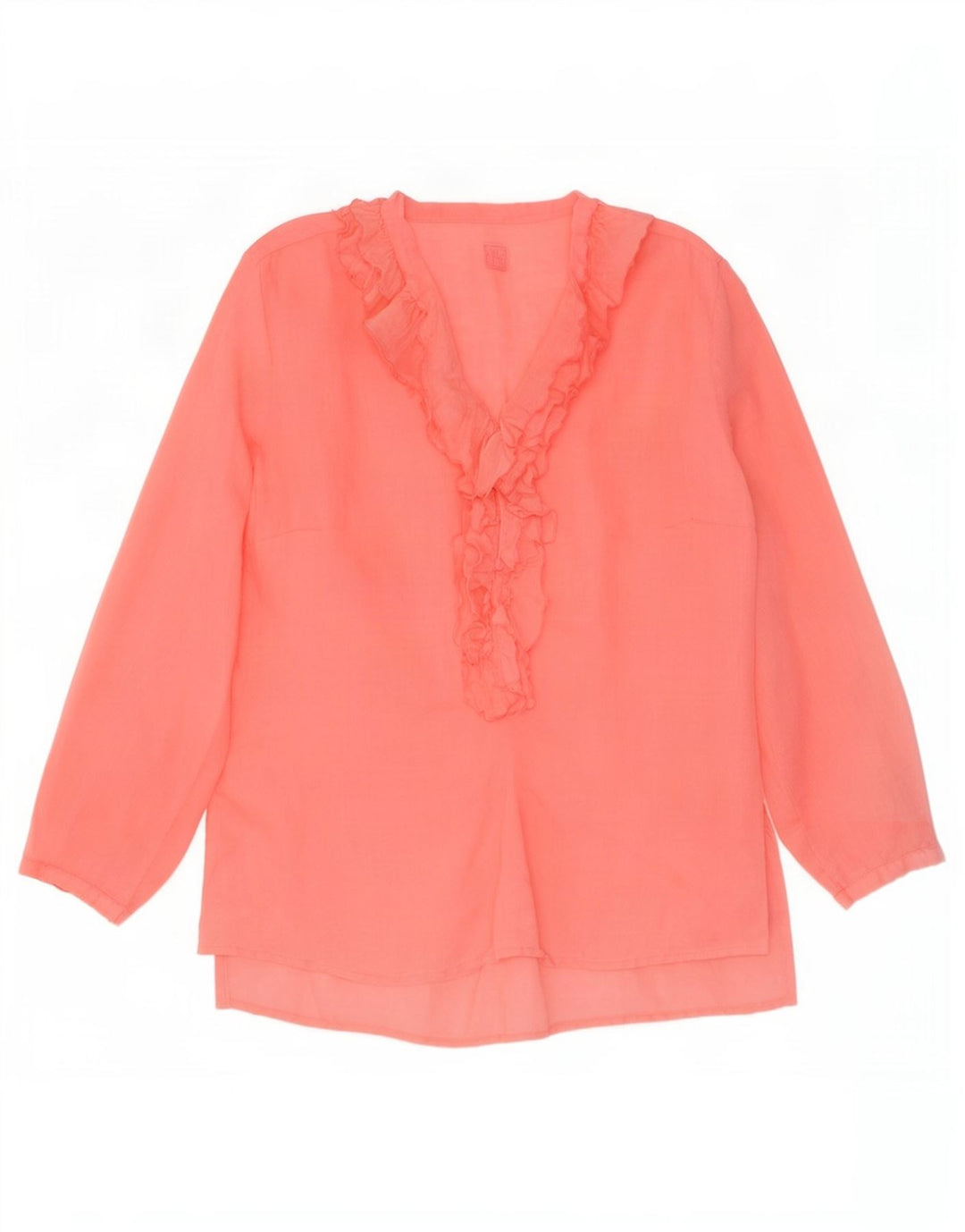 120% Lino Ženska prednja bluza dugih rukava s volanima IT 46 Large Pink Lan