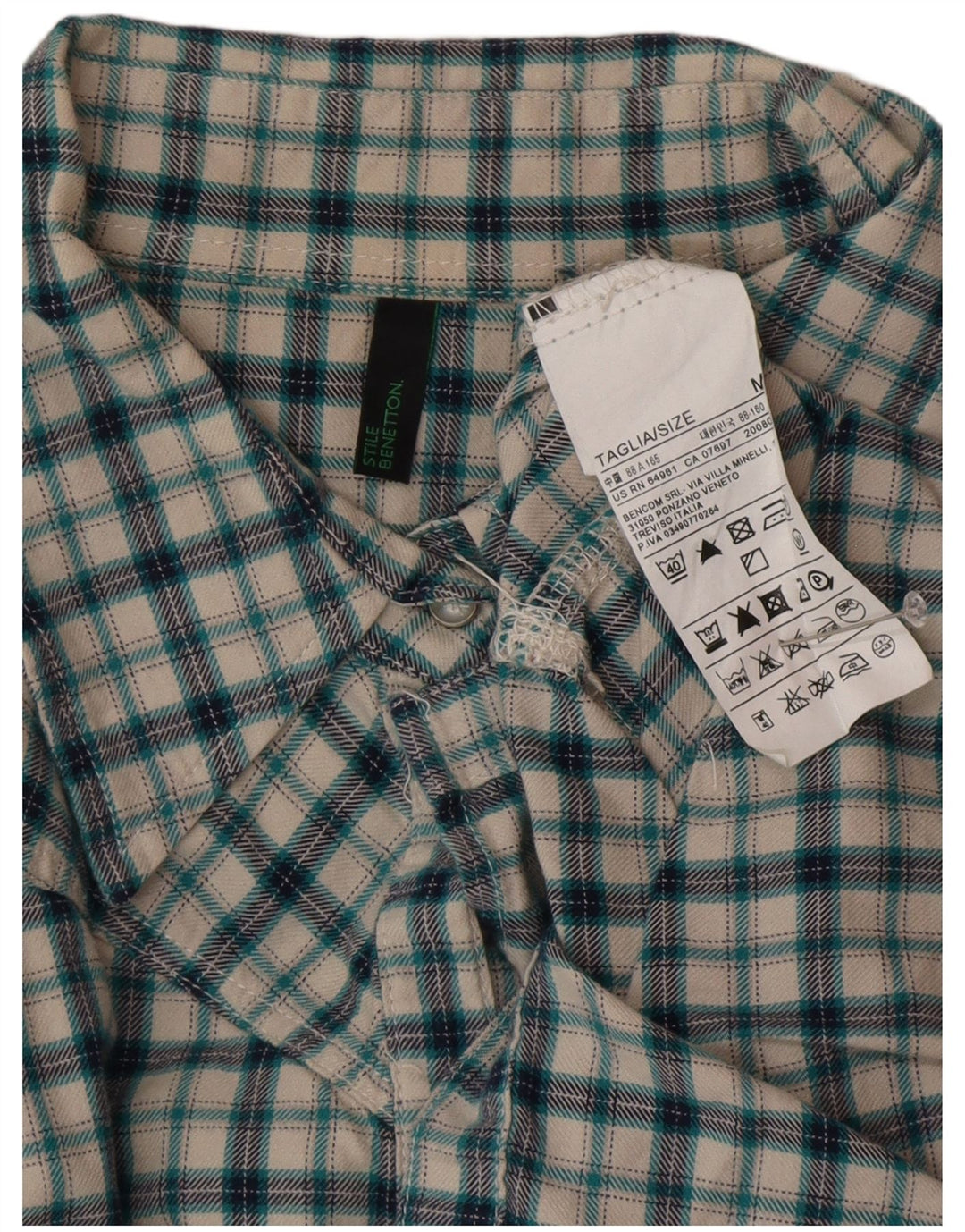 BENETTON Ženska flanelska košulja UK 14 Srednje zelena karirana pamuk
