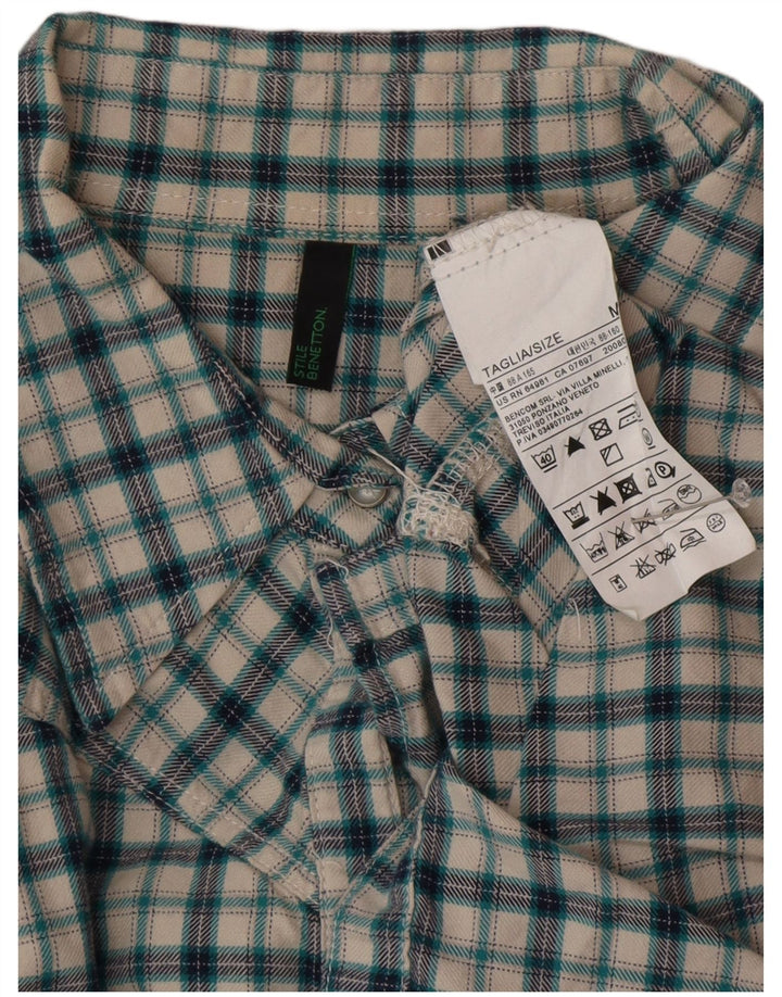 BENETTON Ženska flanelska košulja UK 14 Srednje zelena karirana pamuk