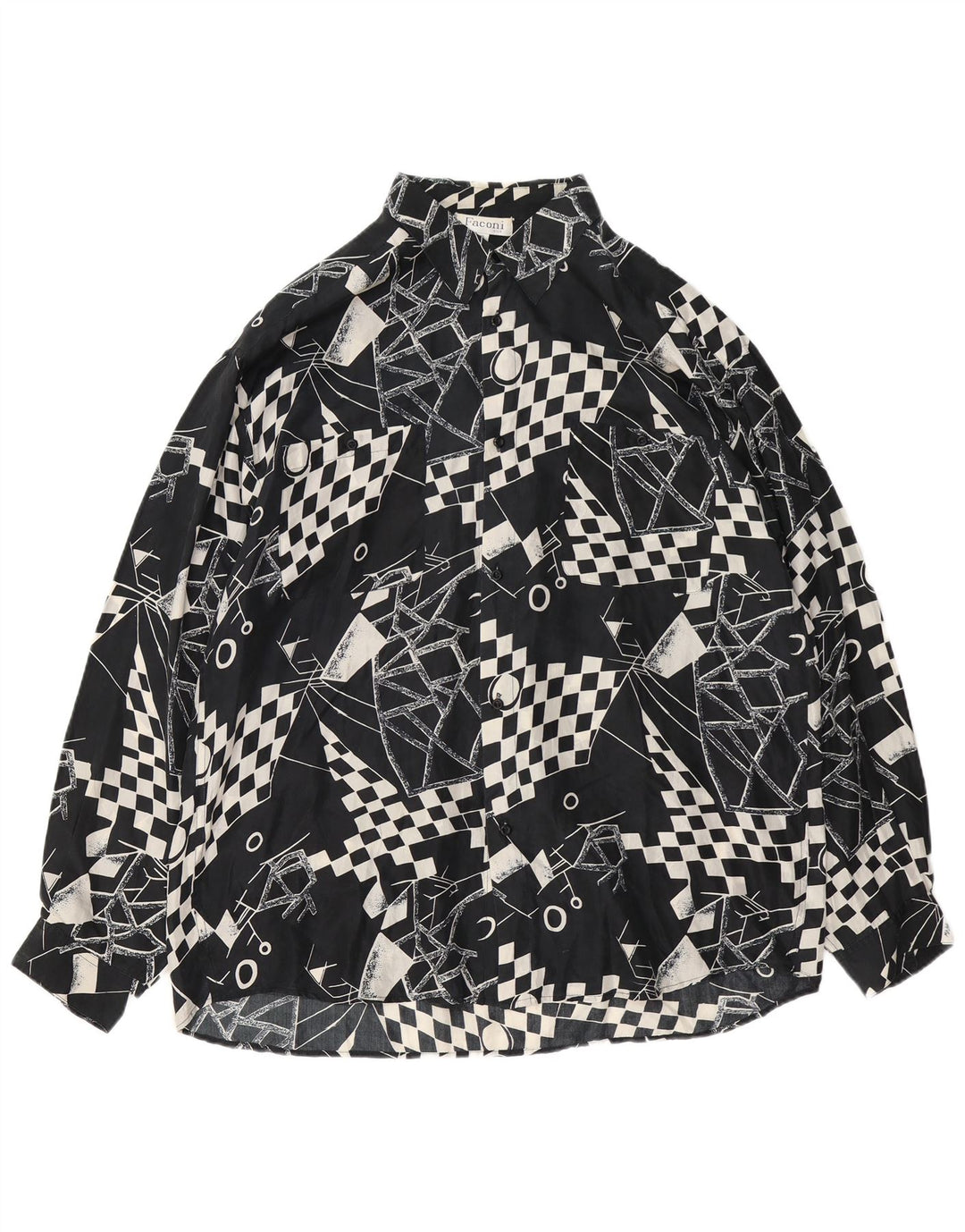 VINTAGE muška košulja XL crna geometrijska svila