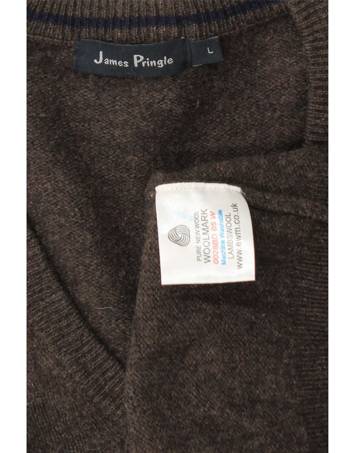 James Pringle, muški džemper s V-izrezom, velika smeđa janjeća vuna