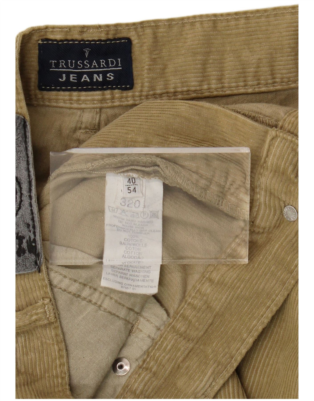 TRUSSARDI Muške ravne hlače od samta IT 54 2XL W40 L32 kaki pamuk