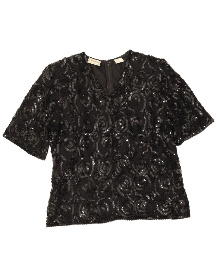 Top ženska bluza Frank Usher UK 16 velika crna svila
