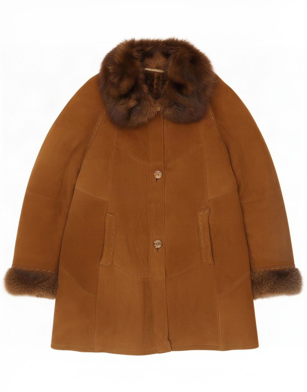 Vintage Ženski Shearling Coat UK 16 Large Brown