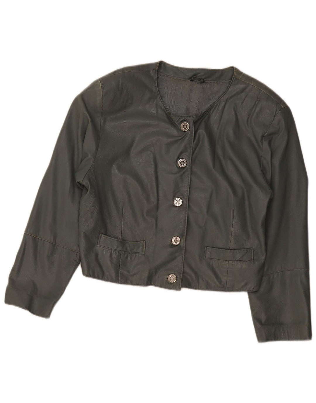 VINTAGE ženska kožna bomber jakna UK 12 Srednje siva koža