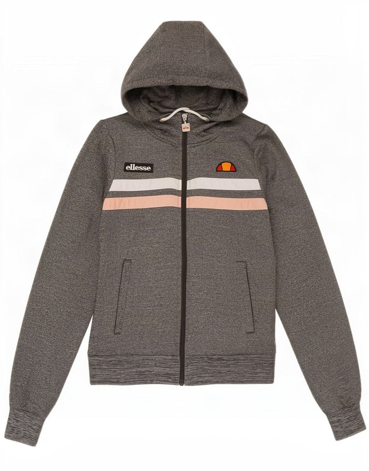 Ellesse ženski pulover s kapuljačom s patentnim zatvaračem UK 8 mali sivi poliester u blokovima boja