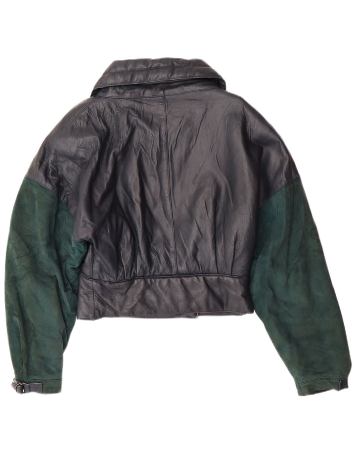 VINTAGE ženska uspravna kožna jakna UK 6 XS tamnoplava