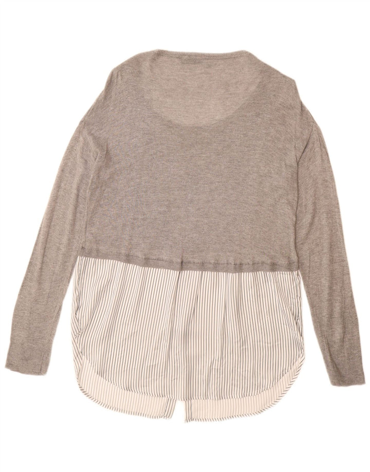 ZARA ženski džemper s dugačkim veznim izrezom UK 14 srednje siva viskoza