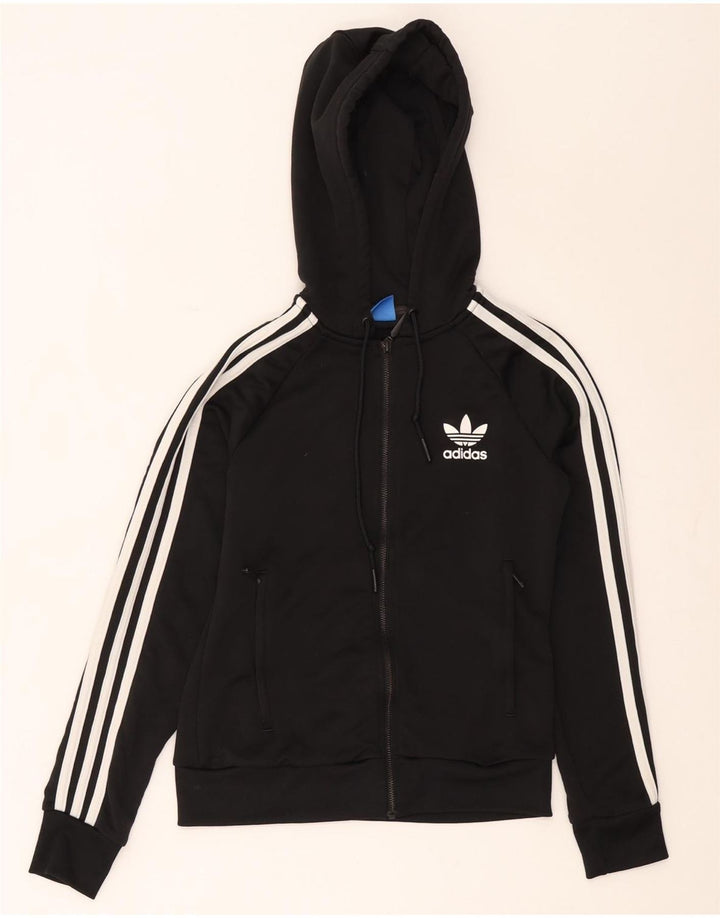 Adidas ženski pulover s kapuljačom s patentnim zatvaračem UK 8 mali crni poliester