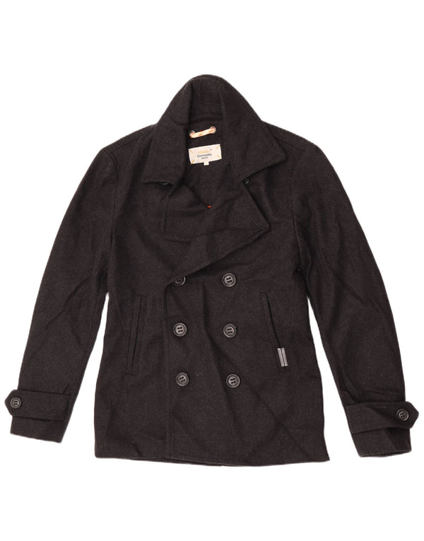 Superdry Mens Commodity Pea Coat UK 38 Srednja crna vuna