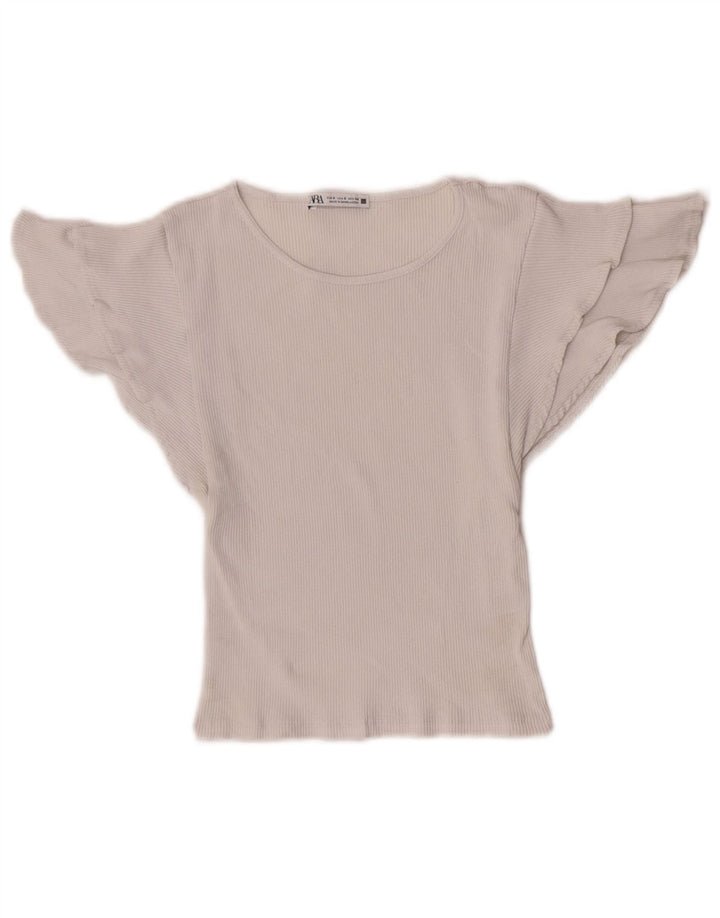Zara ženska šišmiš bluza šišmiša Top UK 8 Mali bijeli pamuk