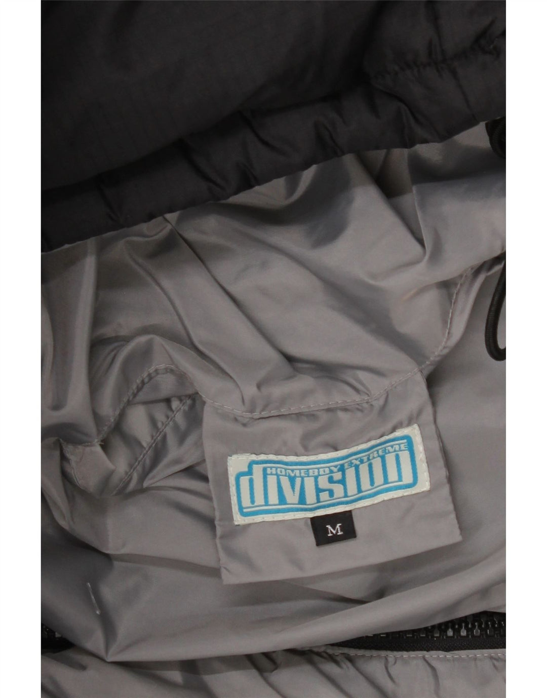 Vintage muška grafička široka podstavljena jakna UK 38, srednji crni najlon