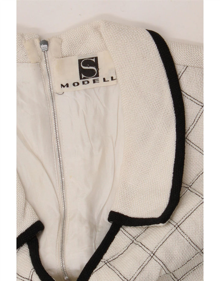 VINTAGE ženska haljina A-kroja bez rukava UK 8 Mali bijeli karirani