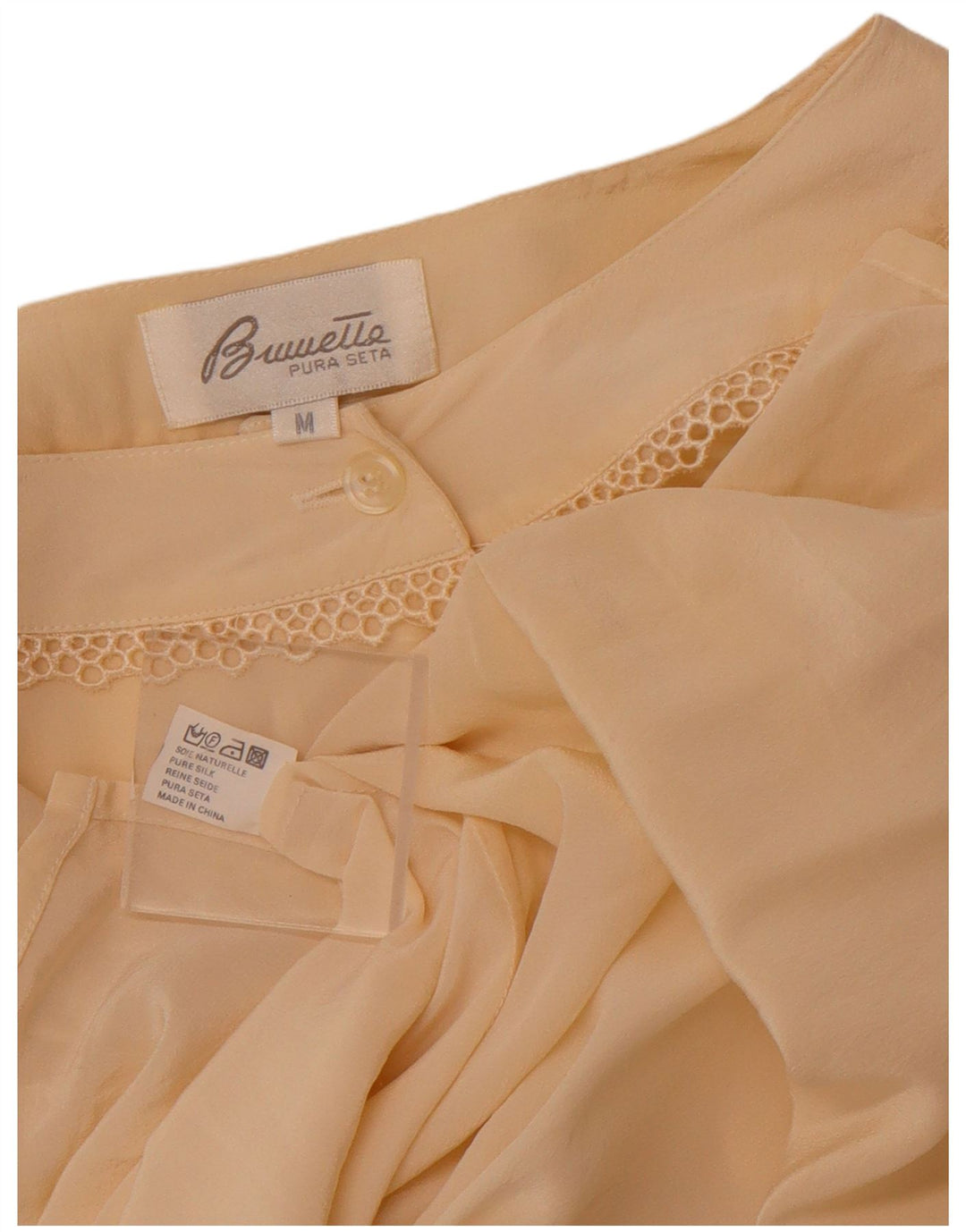 VINTAGE Womens See Through Shirt Blouse UK 14 Medium Beige Silk