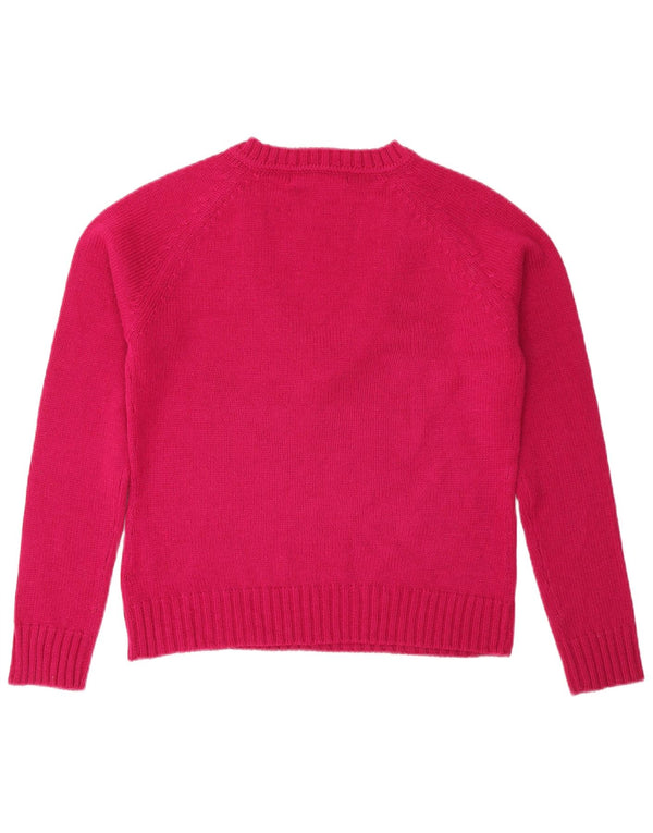 Zara Womens V-Neck Jumper Sweater UK 14 Medium Pink Acrylic