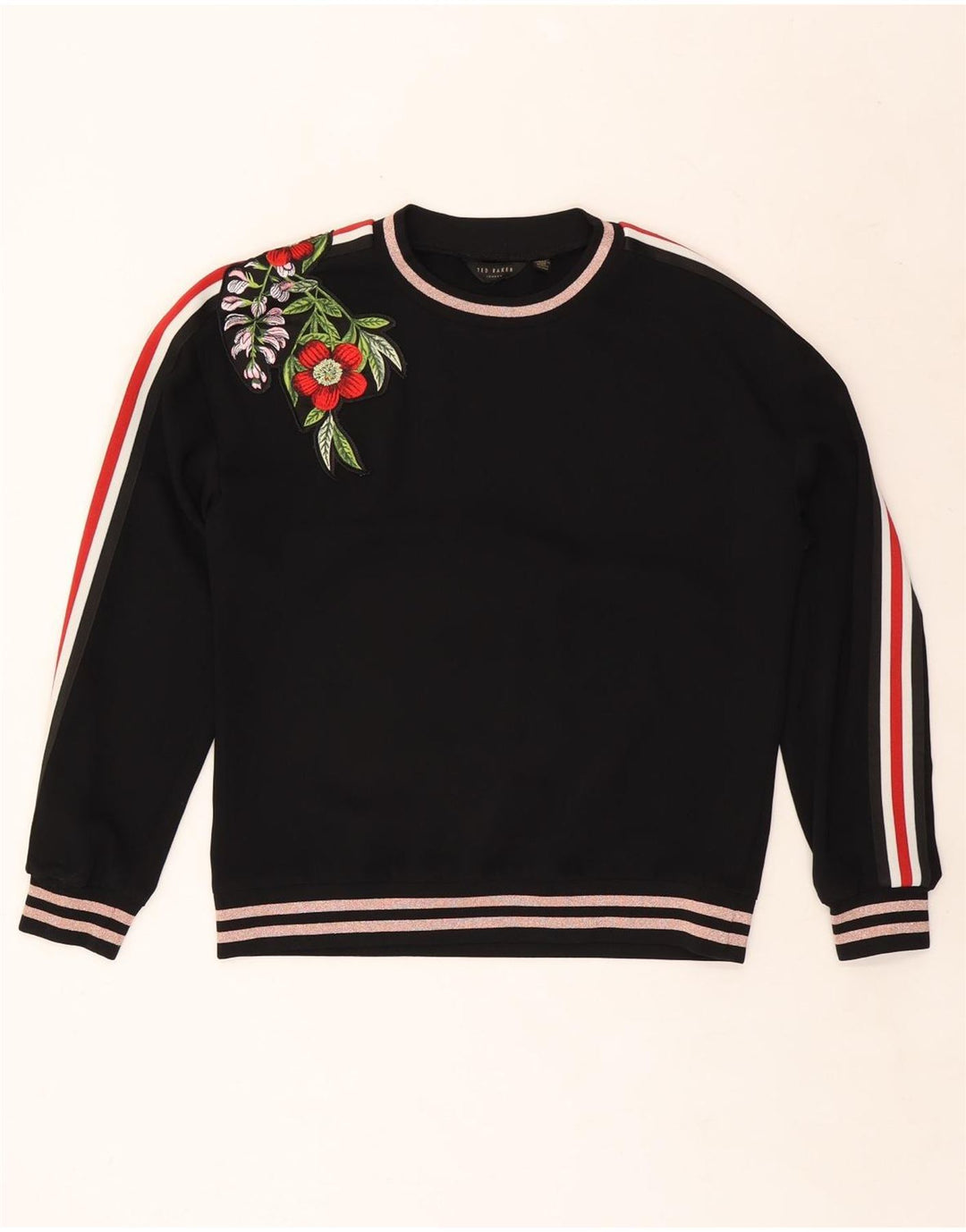 TED BAKER Ženska majica s kratkim rukavima UK 14 Srednje crni cvjetni poliester