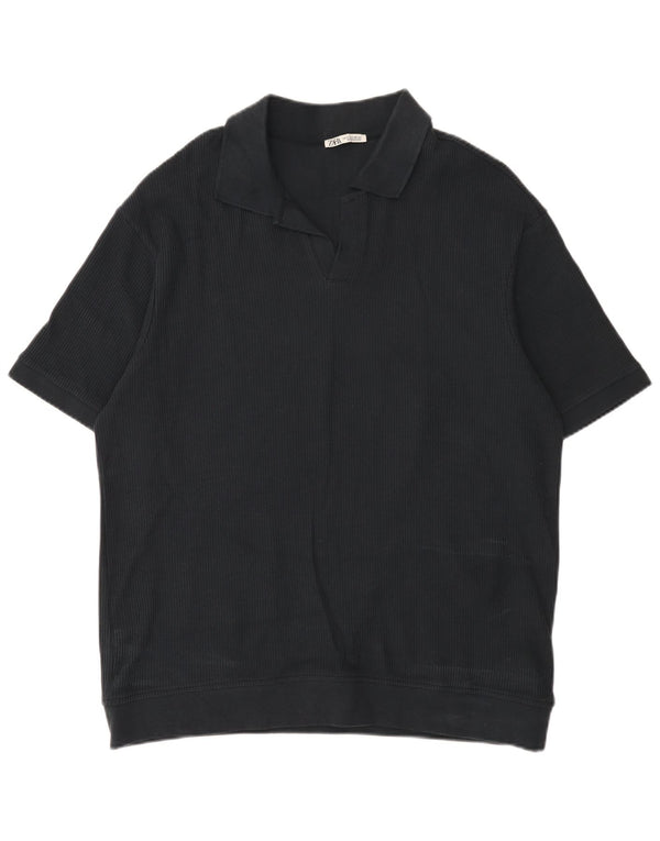 Zara Mens Polo Shirt XL Black Cotton