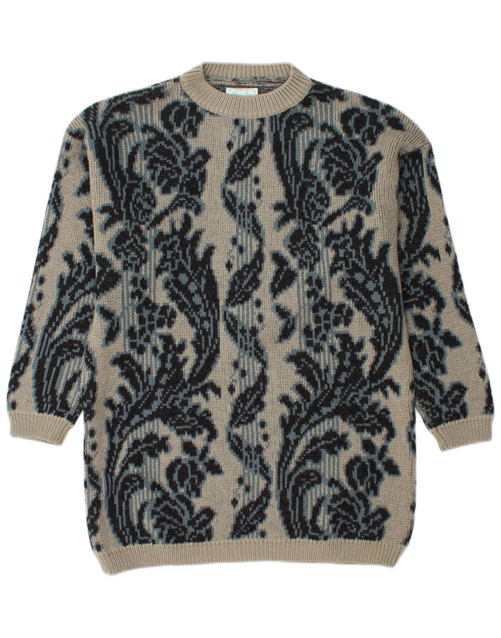 BENETTON Muški pulover s dugim izrezom IT 46 veliki sivi cvjetni