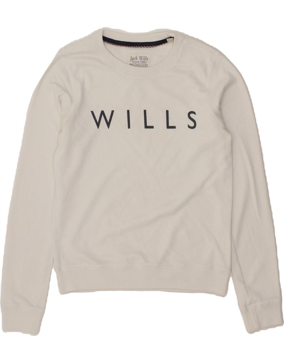 JACK WILLS Womens Graphic Sweatshirt Jumper UK 8 Small White Vintage Jack Wills and Second-Hand Jack Wills from Messina Hembry 