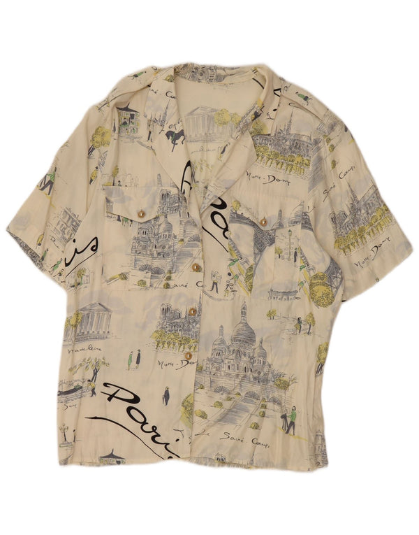 Vintage Womens Graphic Short Sleeve Shirt Blouse EU 36 Small Off White