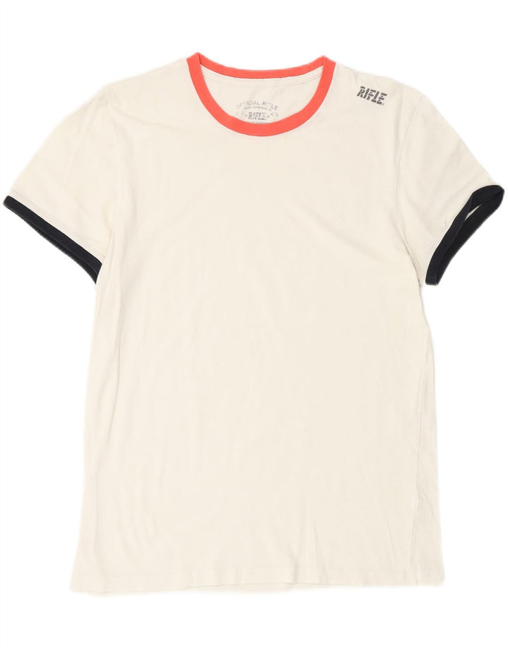 RIFLE Womens T-Shirt Top UK 12 Medium White Vintage Rifle and Second-Hand Rifle from Messina Hembry 