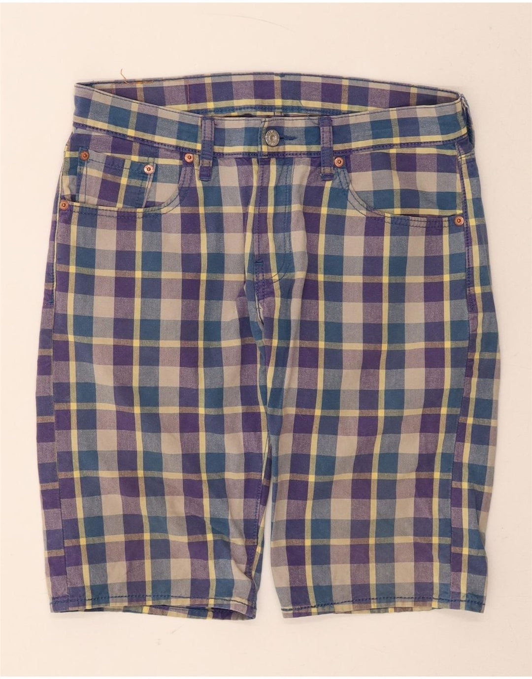 LEVI'S Mens 504 Regular Fit Casual Shorts W30 Medium  Blue Check Cotton Vintage Levi's and Second-Hand Levi's from Messina Hembry 