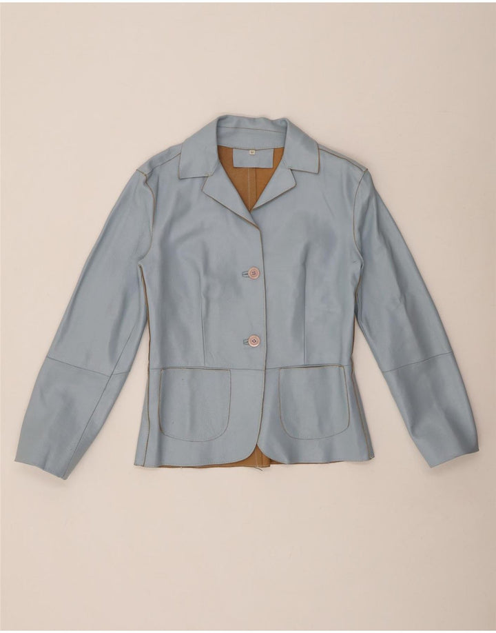 VINTAGE ženska kožna jakna sa 2 gumba UK 12 srednje plava