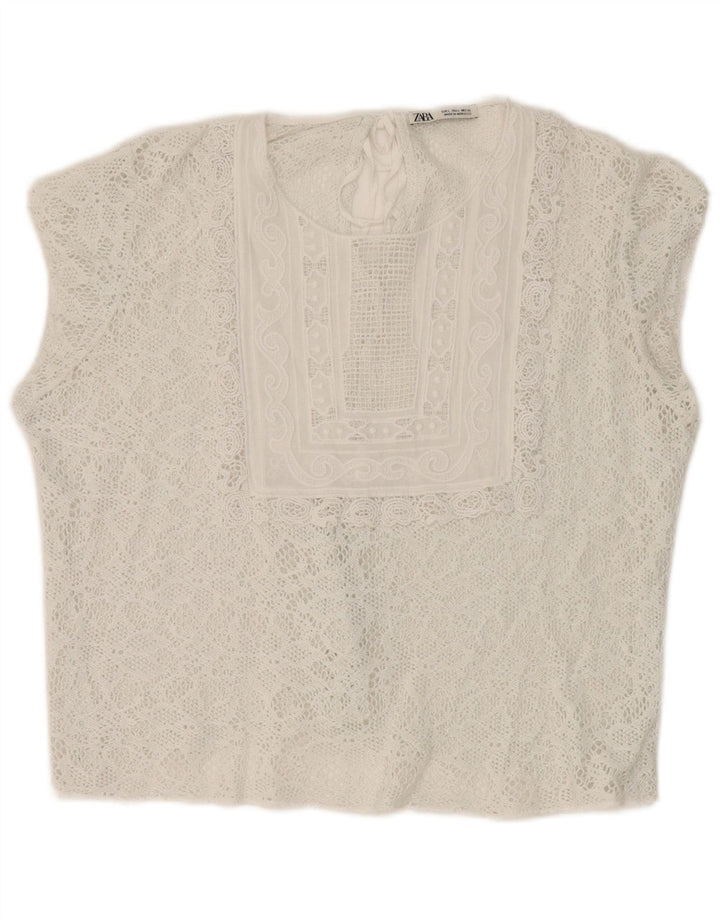 Zara ženski gornji dio kratke čipkaste bluze UK 16 Large White