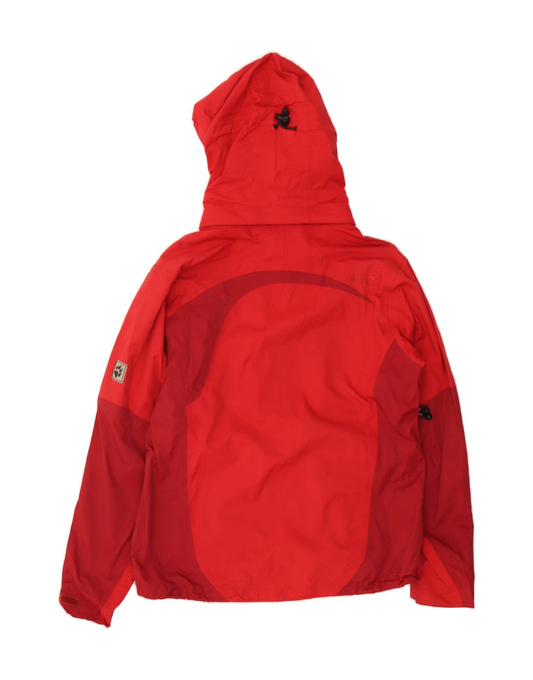 JACK WOLFSKIN Womens Hooded Rain Jacket UK 16 Large Red Colourblock Vintage Jack Wolfskin and Second-Hand Jack Wolfskin from Messina Hembry 