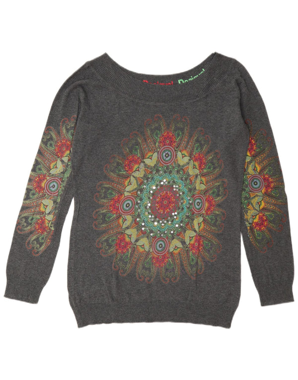 Desigual ženski džemper s veznim izrezom UK 18 XL sivi paisley