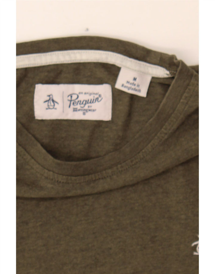 PENGUIN Womens T-Shirt Top UK 14 Medium Khaki Cotton Vintage Penguin and Second-Hand Penguin from Messina Hembry 