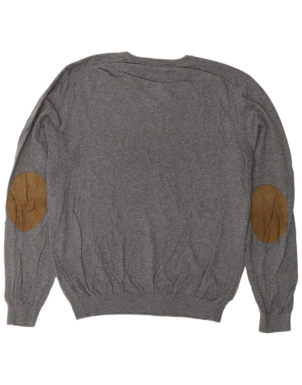 Massimo Dutti muški džemper s V izrezom XL sivi pamuk