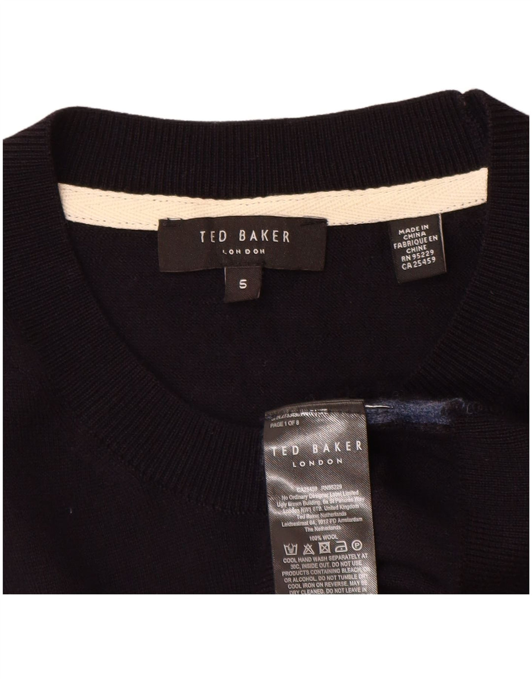 Ted Baker, ženski džemper s okruglim izrezom, veličina 5 XL, tamnoplava vunena