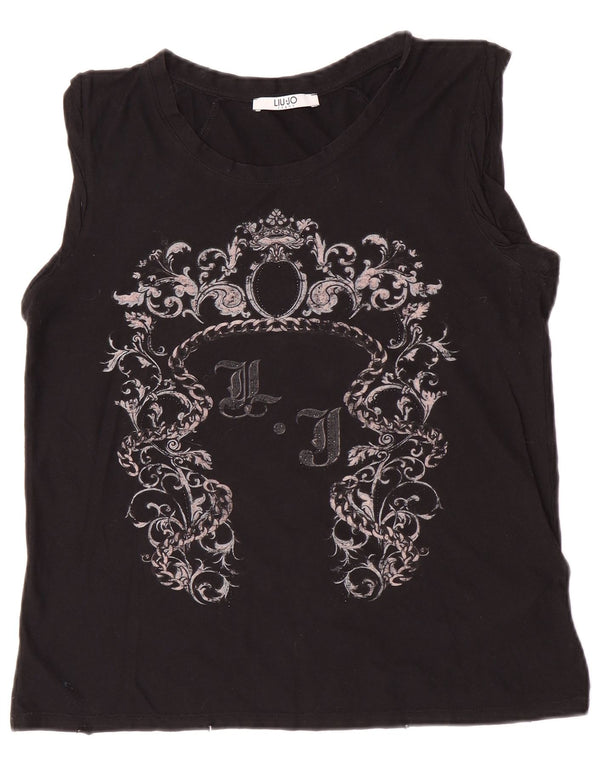 Liu Jo Womens Graphic Vest Top UK 10 Small Black Cotton