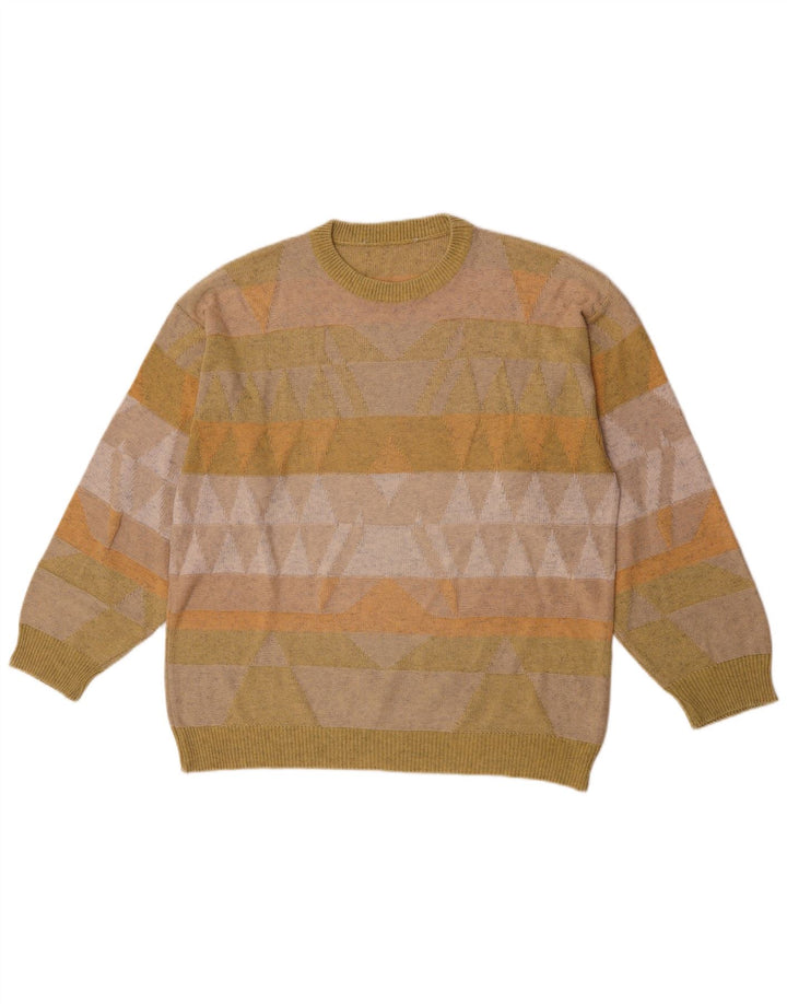 Vintage muški džemper s okruglim izrezom srednje zelene geometrije