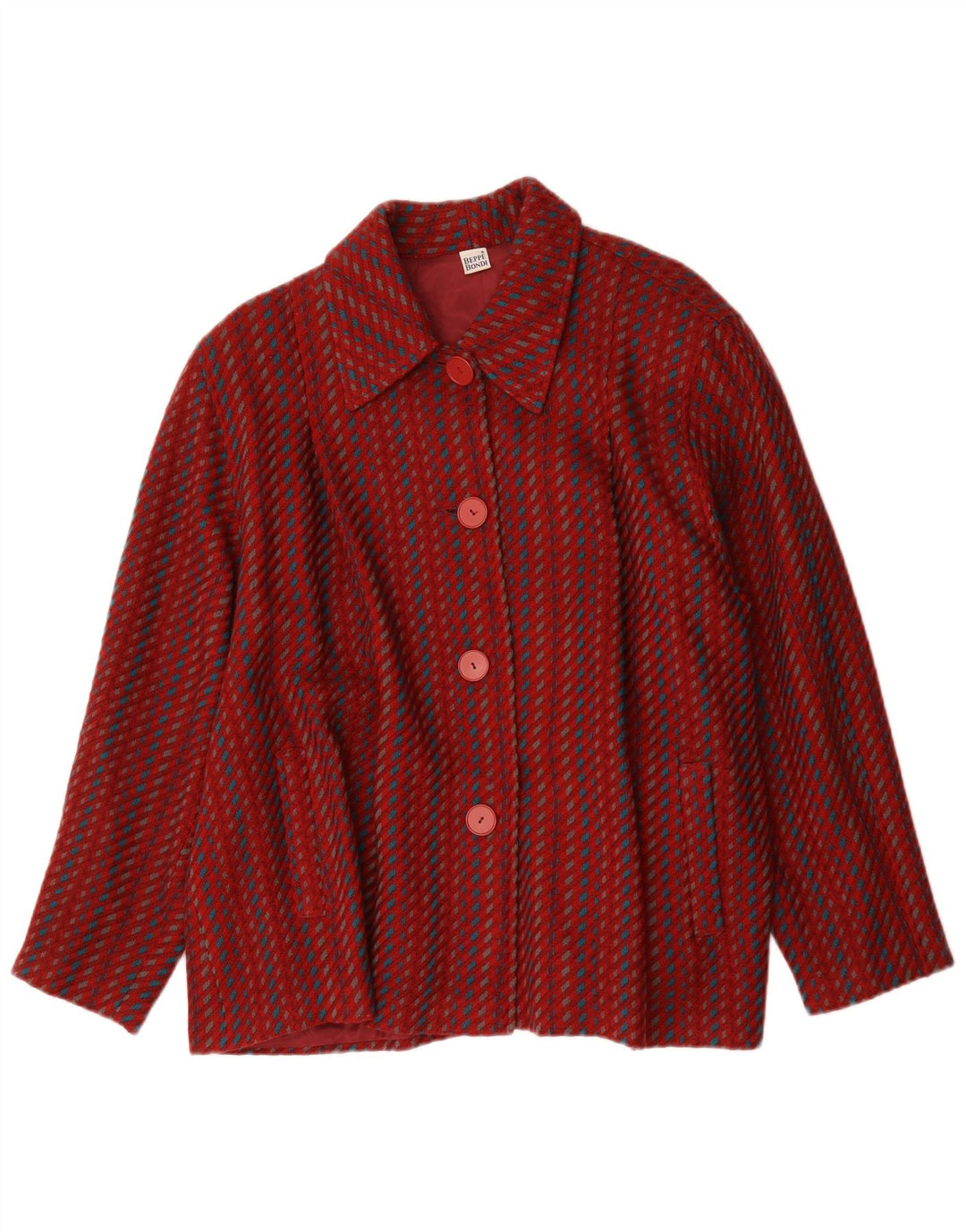 Vintage ženska prevelika bomber jakna IT 46 Vunene velike crvene pruge