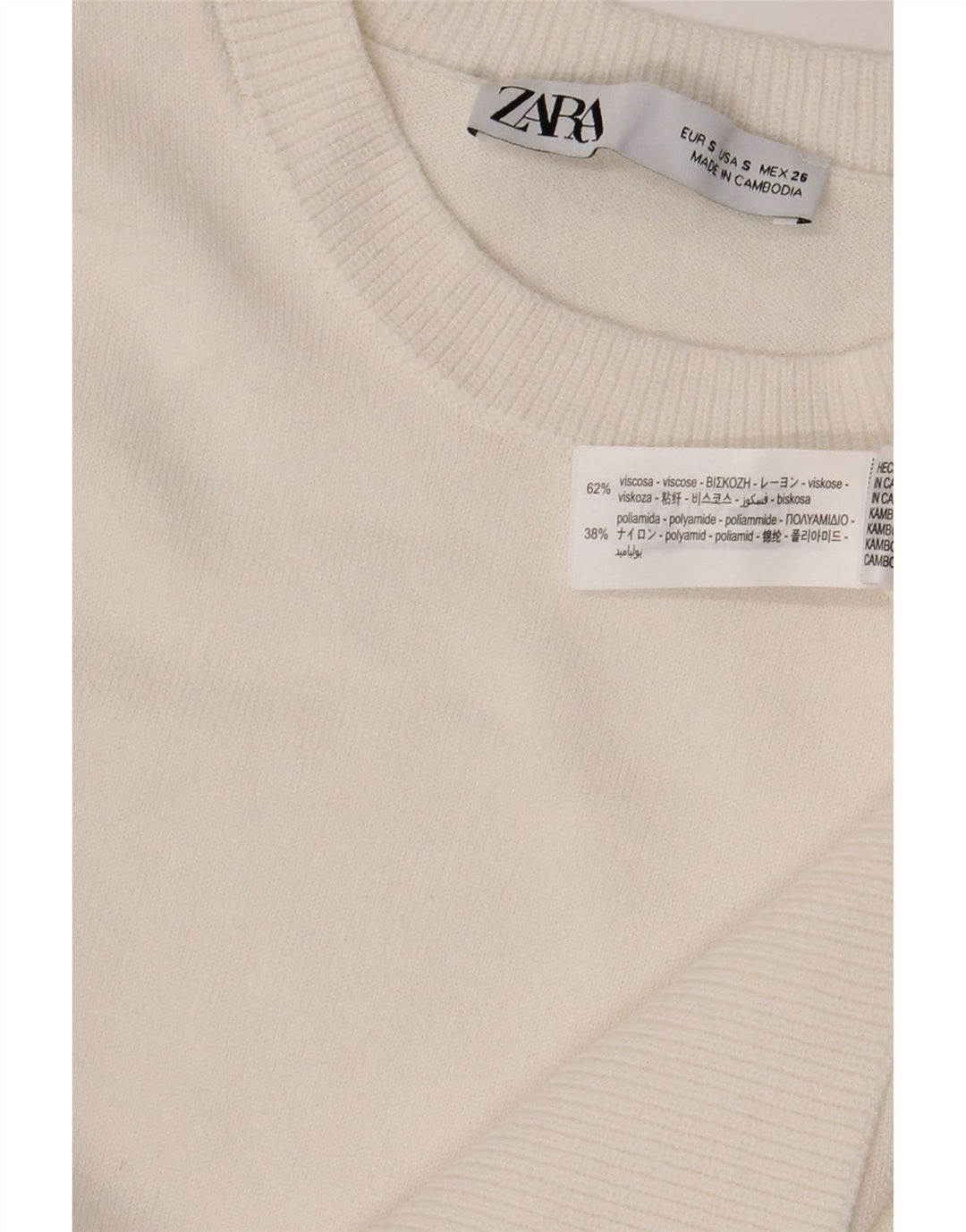 Zara ženski džemper s okruglim izrezom UK 10 Mala bijela viskoza