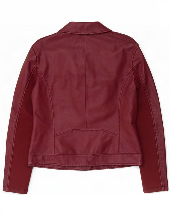 Marks & Spencer ženska biciklistička jakna od umjetne kože UK 14 Large Burgundy